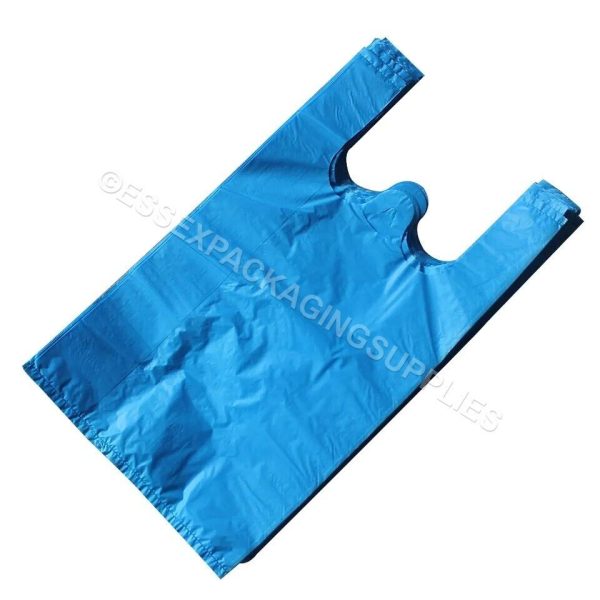 BLUE Vest Carrier Bags 11"x17"x21"  Extra Heavy Duty Strength 15mu (thickness)